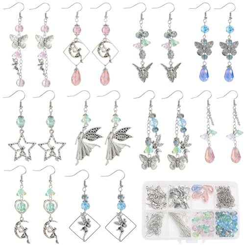 SUNNYCLUE 1 Box DIY 10 Paar Ohrring Bastelsets Feen Anhänger Engelsflügel Anhänger Weihnachts Schutzengel Anhänger Blumen Abstandshalter Aus Glas Für Schmuckherstellungssets Für Erwachsene DIY Ferienb von SUNNYCLUE