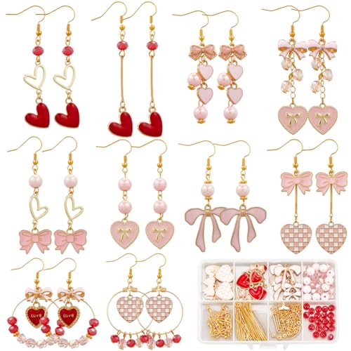 SUNNYCLUE 1 Box DIY 10 Paar Ohrring Bastelsets Rosa Schleifenanhänger Süßer Romantischer Kawaii Schleifenanhänger Valentinstagsanhänger Schleifenanhänger Für Schmuckherstellungssets Erwachsene Frauen von SUNNYCLUE