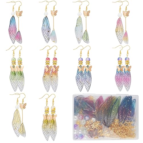 SUNNYCLUE 1 Box DIY 10 Paar Schmetterlingsflügel Charms Ohrringe Starter Set Harz Schmetterlingsflügel Folie Glitzernde Glasperlen Stangenglieder Verbinder Ohrringhaken Für Schmuckherstellung Kits Ho von SUNNYCLUE