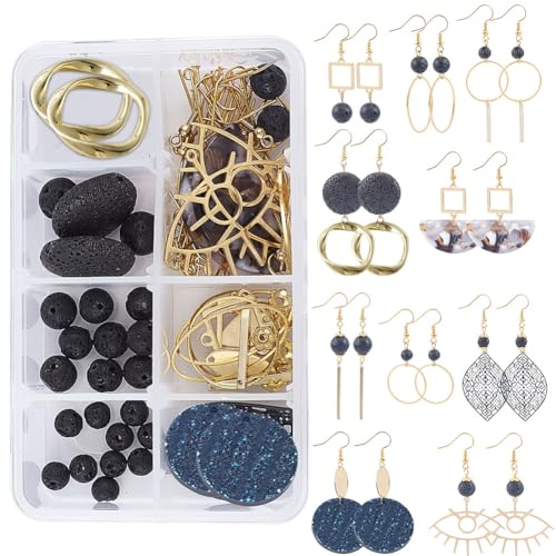 SUNNYCLUE 1 Box DIY 10 Paar Schwarzes Thema Ohrringe Herstellung Starter Kits Mit Natur Lava Perlen Geometrische Geistige Anhänger Harz Charms Schmuckherstellung Zubehör Zubehör Für Frauen von SUNNYCLUE