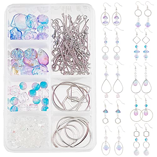 SUNNYCLUE 1 Box DIY 10 Paar lila Glasperlen Ohrringherstellung Kits Blume Blütenblatt Tropfen Hund Pfote Glasperlen Messing Verbindungsringe & Ohrringhaken für Frauen Schmuckherstellung Supplies von SUNNYCLUE