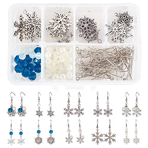 SUNNYCLUE 1 Box DIY 10 Paare Schneeflocke Charme Anhänger baumeln Haken Ohrringe Machen Kit Schmuck Erkenntnisse Handwerk Hochzeit Brautjungfer Frauen Mädchen,Antik Silber Farbe von SUNNYCLUE