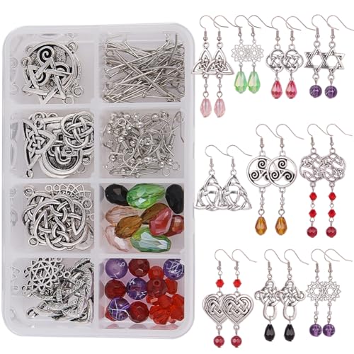 SUNNYCLUE 1 Box DIY 10 Paare Trinity Keltisch Blume des Lebens Connector Charms für Schmuckherstellung Kit Ohrringe Selber Machen Set Infinity Love Bastelbedarf für Anfänger Mädchen Frauen Erwachsene von SUNNYCLUE