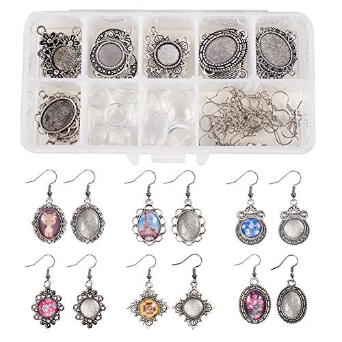 SUNNYCLUE 1 Box 72Stück 6Stil DIY 12Paare Glaskuppel Cabochon Ohrringe Selbst Machen Starter Kits Foto Schmuckzubehör Handwerk Kit zur Schmuckherstellung Frauen Fassungen für Cabochon Antik Silber von SUNNYCLUE