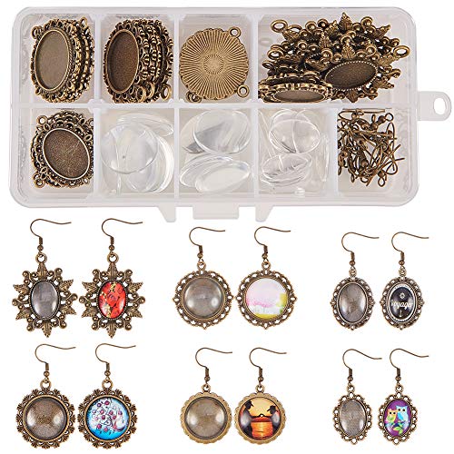 SUNNYCLUE 1 Box 72Stück 6Stil DIY 12Paare Glaskuppel Cabochon Ohrringe Selbst Machen Starter Kits Foto Schmuckzubehör Handwerk Kit zur Schmuckherstellung Frauen Fassungen für Cabochon Antik Bronze von SUNNYCLUE