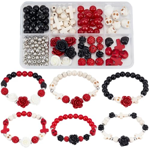 SUNNYCLUE 1 Box DIY 6 Sets Armbandherstellung Kits Gothic Halloween Perlen Schwarz Rot Schädel Kreuz Perlen Polymer Ton Strass Lose Abstandshalter für Schmuckherstellung Kits Handwerk Geschenk Frauen SUNNYCLUE 1 Box DIY 6 Sets Armbandherstellung Kits Gothic Halloween Perlen Schwarz Rot Schädel Kreuz Perlen Polymer Ton Strass Lose Abstandshalter für Schmuckherstellung Kits Handwerk Geschenk Frauen von SUNNYCLUE