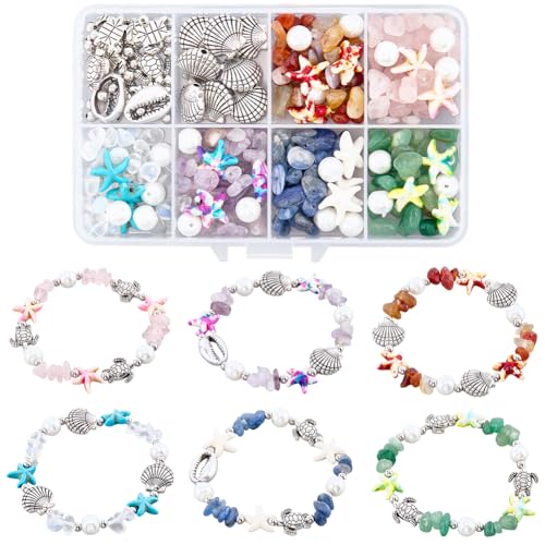 SUNNYCLUE 1 Box DIY 6 Sets Armbandherstellungs-Kits Seestern-Perlen, bunte Muscheln, Meeresschildkröte, Perlen, Sommer, Hawaii, Ozean, Splitter, Steine, unregelmäßige Edelsteine für Schmuckherstellung SUNNYCLUE 1 Box DIY 6 Sets Armbandherstellungs-Kits Seestern-Perlen, bunte Muscheln, Meeresschildkröte, Perlen, Sommer, Hawaii, Ozean, Splitter, Steine, unregelmäßige Edelsteine für Schmuckherstellung von SUNNYCLUE