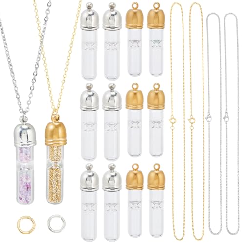 SUNNYCLUE 1 Box DIY 6 Sets Fläschchen Halskette Aus Glas DIY Glasflaschen Halskette Klares Glas Im Sanduhr Stil Kleine Mini Flaschen Anhänger Mit Ketten Für Schmuckherstellungs Kits Damen Weihnachtsbe von SUNNYCLUE