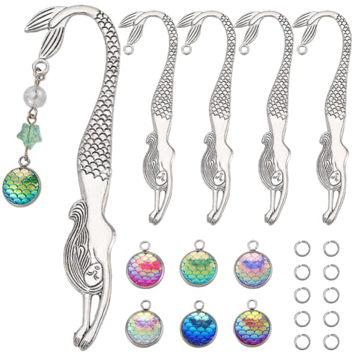 SUNNYCLUE 1 Box DIY 6 Sets Meerjungfrau Lesezeichen Bastelset Lesezeichen Aus Metallperlen Lesezeichen Aus Metalllegierung Fischschuppen Anhänger Ozean/Sommer/Hawaii Lesezeichenhaken Zum Basteln von von SUNNYCLUE