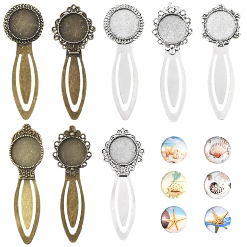 SUNNYCLUE 1 Box DIY 8 Sets Lesezeichenrohlinge Lesezeichenanhänger Tablett Sommer Ozean Meer Seestern Glascabochons Antik Silber Bronze Vintage Lesezeichen Zum Lesen Basteln Urlaubs geschenk Erwachsen von SUNNYCLUE