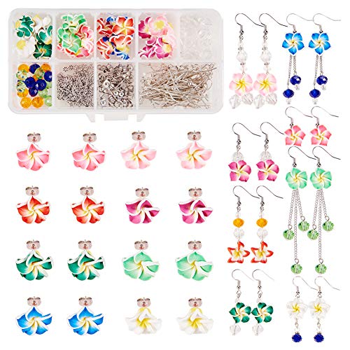 SUNNYCLUE 1 Box DIY Machen 16 Paare Polymer Clay 3D Blume Stud baumeln Ohrring Machen Kits - Hawaiian Plumeria Florale Perlen mit Ohrhaken und Leere Peg Ohrstecker von SUNNYCLUE