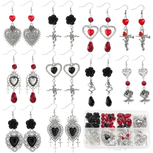 SUNNYCLUE 1 Box Mit 10 Paar Halloween Ohrring Bastelsets Gothic Herzanhänger Kreuz Skelett Totenkopf Anhänger Rose Blume Rot Schwarz Glasperlen Für Schmuckherstellungssets DIY Ohrhänger Geschenkzubehö SUNNYCLUE 1 Box Mit 10 Paar Halloween Ohrring Bastelsets Gothic Herzanhänger Kreuz Skelett Totenkopf Anhänger Rose Blume Rot Schwarz Glasperlen Für Schmuckherstellungssets DIY Ohrhänger Geschenkzubehö von SUNNYCLUE