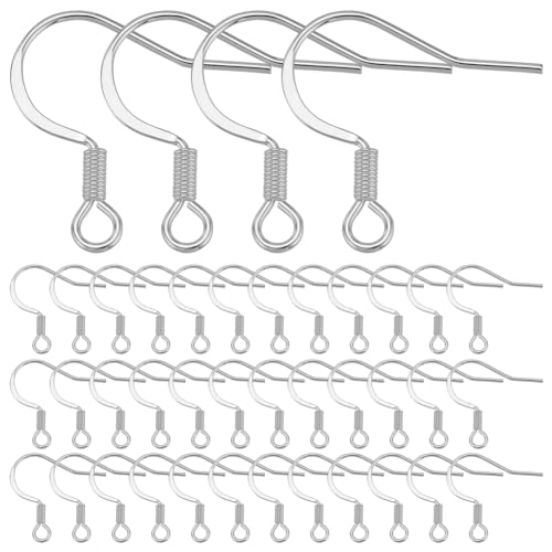 SUNNYCLUE 1 Box Mit 100 Stück Edelstahl Ohrringhaken Hypoallergene Ohrringzubehörteile Große Silberfarbene Französische Ohrringhaken Mit Zu Öffnender Schlaufe Fischhaken Ohrhaken Für Schmuckherstellun von SUNNYCLUE