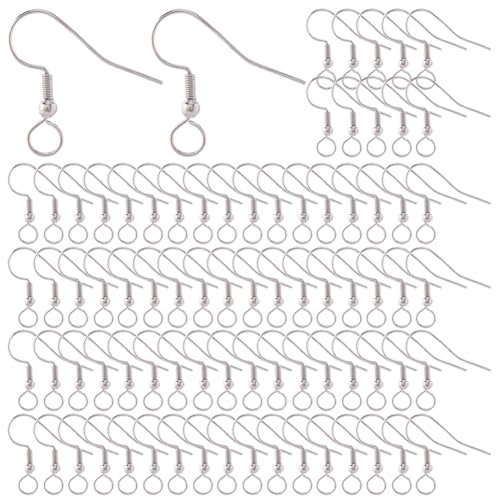 SUNNYCLUE 1 Box Mit 100 Stück Ohrring Zubehör Mit Französischem Haken Silberne Ohrring Angelhaken Kugel Aus Edelstahllegierung Metall Mit Schlaufe Ohrhaken Für Schmuckherstellung Zubehör DIY Basteln F von SUNNYCLUE