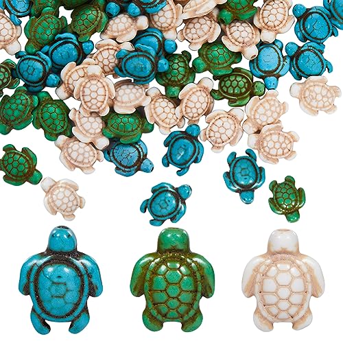 SUNNYCLUE 1 Box Mit 120 Stück Schildkröten Perlen Große Meeresschildkröten Charms Blau Grün Weiß Schildkröten Perlen Synthetische Howlith Türkis Perlen Sommer Ozean Tier Lose Abstandsperlen Für Die S von SUNNYCLUE