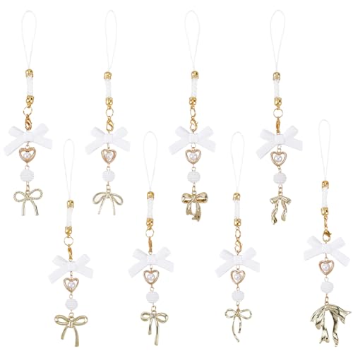 SUNNYCLUE 1 Box Mit 16 Schleifen Handyanhängern Ästhetischer Handyanhänger Gold Weiße Schleife Handygurte Kawaii Süße Schleifenanhänger Für Frauen Und Erwachsene DIY Handyhülle Schlüsselanhänger Tasch von SUNNYCLUE