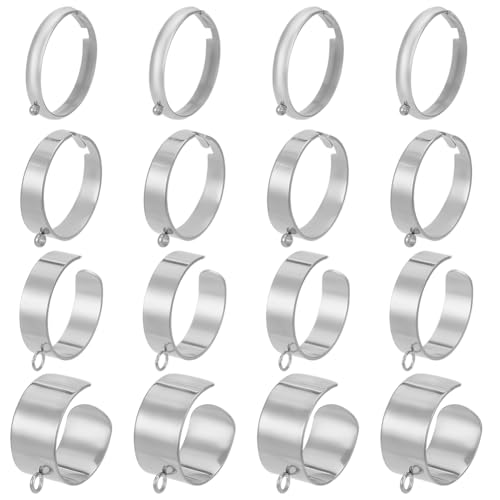 SUNNYCLUE 1 Box Mit 16 Stück Ringrohlingen Aus Edelstahl Verstellbare Ringe In Großer Menge Silberset Metalle Französischer Stil Fingerringe Passend Zur Schmuckherstellung Ringherstellung Bastelbedarf von SUNNYCLUE