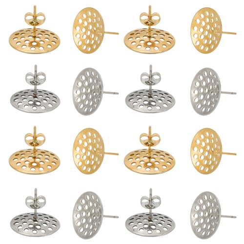 SUNNYCLUE 1 Box Mit 20 Ohrstecker Zubehör 304 Ohrstecker Aus Edelstahl Groß Gold Und Silberfarbenes Metall Flache Runde Ohrstecker Mit Siebboden Ohrmutternverschlüsse Für Die Schmuckherstellung DIY B von SUNNYCLUE