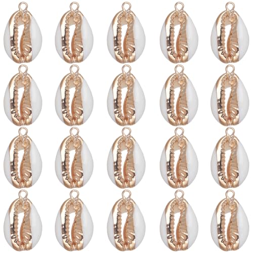 SUNNYCLUE 1 Box Mit 20 Stück Muschel Charms Muschel Charms Muscheln Muschel Charms Große Natürliche Kaurimuschel Charms Sommer Hawaii Gold Galvanisierter Muschel Charm Für Die Schmuckherstellung DIY B von SUNNYCLUE