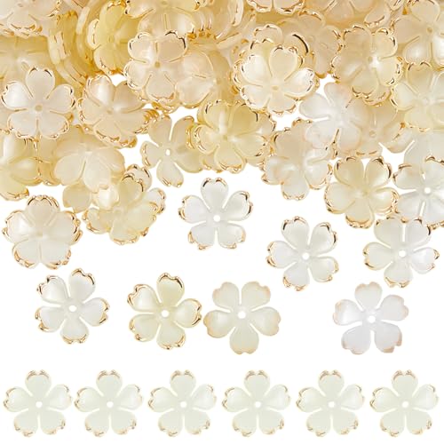 SUNNYCLUE 1 Box Mit 200 Perlenkappen Blumen Gelbe Blumenperlen Mini Kunststoff Hellgelb Orange Vergoldet Kirschblüten Sakuras Blumen Perlen In Großpackung Für Schmuckherstellung DIY Schlüsselband Dame von SUNNYCLUE