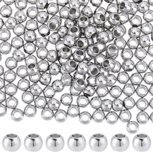 SUNNYCLUE 1 Box Mit 200 Stück Edelstahlperlen 5 mm Abstandshalterperlen Runde Rondelle Lose Perlen Große Kleine Kugelperlen Nahtlose Massive Metallperlen Für Die Schmuckherstellung Perlensets DIY Armb von SUNNYCLUE