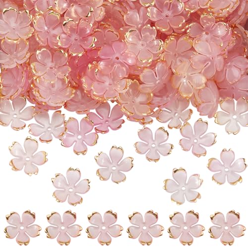 SUNNYCLUE 1 Box Mit 200 rosa Acryl Blumenperlen Kunststoff Perlenkappen Kleine Perlen Mit Farbverlauf 5 Blättrige Blumenform Abstandsperle Zur Schmuckherstellung Ohrringe Halsketten Frauen Erwachsene von SUNNYCLUE