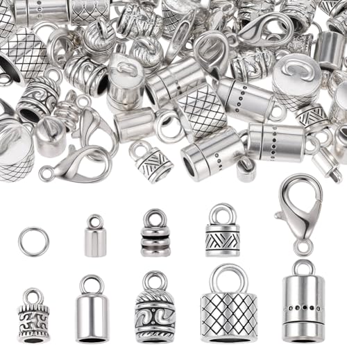 SUNNYCLUE 1 Box Mit 230 Lederkordelenden Kumihimo Kordelenden Legierung Vintage k Silber Zum Einkleben Crimp Endkappen Mit Karabinerverschlüssen Biegeringe Für Schmuckherstellungs Set Armbandzubehör B von SUNNYCLUE