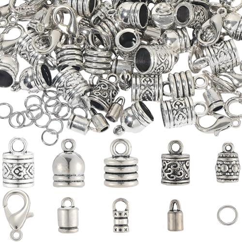 SUNNYCLUE 1 Box Mit 230 silbernen Kordelenden Kumihimo Armbandenden Antik Silberlegierung Metall Zum Einkleben Crimp Quaste Lederkordel Endkappen Mit Karabinerverschluss Und Biegering Für Schmuckherst SUNNYCLUE 1 Box Mit 230 silbernen Kordelenden Kumihimo Armbandenden Antik Silberlegierung Metall Zum Einkleben Crimp Quaste Lederkordel Endkappen Mit Karabinerverschluss Und Biegering Für Schmuckherst von SUNNYCLUE