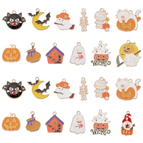 SUNNYCLUE 1 Box Mit 24 Stück 12 Stile Halloween Charms Kürbis Charms Geister Charms Große Menge Herbst Süßigkeiten Süßes Oder Saures Kürbis Charm Katzen Charm Für Die Schmuckherstellung Charms DIY Bas von SUNNYCLUE