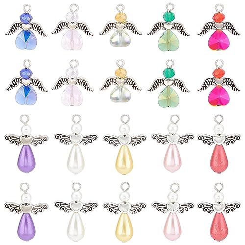 SUNNYCLUE 1 Box Mit 30 Engelsperlen Schutzengel Charms Bulk Perlen Feen Charm Flügelperle Liebesherz Facettierte Glasperlen Weihnachtsengel Charms Für Die Schmuckherstellung Charm Partygeschenk Gesche von SUNNYCLUE