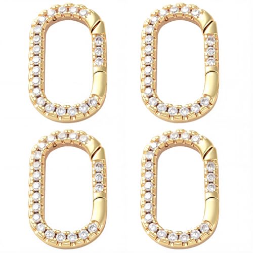 SUNNYCLUE 1 Box Mit 4 ovalen Federringen Goldenen Karabinerhaken Große Menge Zirkonia Echtes 18 Karat Vergoldetes Messing Strass Schlüsselanhänger Schnappschnalle Torring Für Schlüsseltasche Geldbörse von SUNNYCLUE