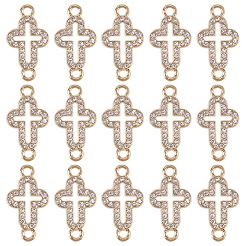 SUNNYCLUE 1 Box Mit 50 Kreuz Charm Verbindern Oster Anhänger Mit Zwei Ösen Strass Legierung Kristallpflaster Gold Hohle Anhängerglieder Für Die Schmuckherstellung Charms Armbänder Halsketten Zubehör D von SUNNYCLUE