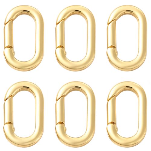 SUNNYCLUE 1 Box Mit 6 Stück Ovalen Federringen Karabinerverschluss Schmuckverschluss Aus Echtem 18 Karat Vergoldetem Messing Schlüsselanhänger Clips Kleiner Schlüsselring Karabinerhaken Schnalle Für G von SUNNYCLUE