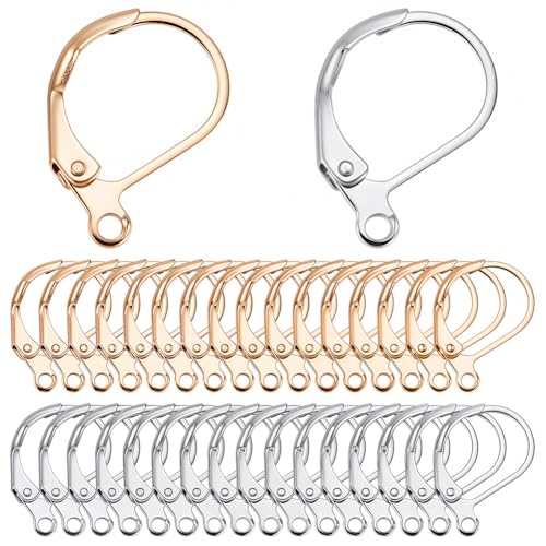 SUNNYCLUE 1 Box Mit 60 echten 18 Karat Vergoldeten Und 925 Sterlingsilber Plattierten Brisur Ohrringen Hebel Haken Frech Brisur Ohrhaken Brisur Ohrring Haken Für Schmuckherstellung Zubehör Zum Selberm von SUNNYCLUE