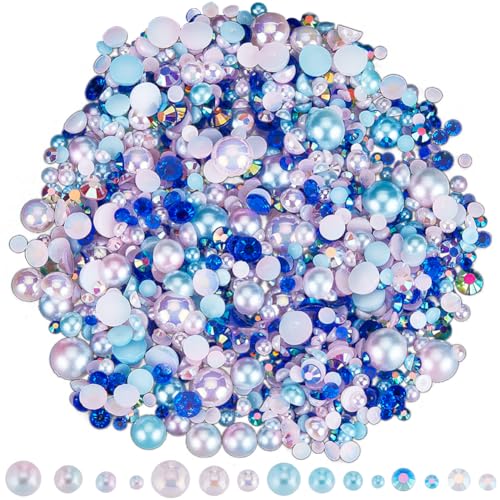 SUNNYCLUE 1 Box Mit 60 g Nail Art Perlen Halbperlen Nagel Charms Flache Rückseite Nagel Edelsteine Strasssteine Sortiert 3~10 mm Rund Rosa Blau Kunststoff Perlen Flache Rückseite Cabochons Für Nail Ar von SUNNYCLUE