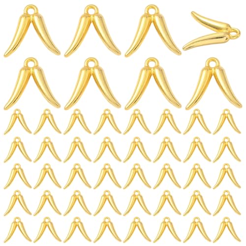 SUNNYCLUE 1 Box Mit 60 goldenen Chili Anhängern Großer Anhänger Für Scharfe Paprika Metall Miniatur Lebensecht Doppelt Scharfe Chilis Lebensmittel Gemüse Anhänger Für Schmuck Armbänder Halsketten Ohrr von SUNNYCLUE
