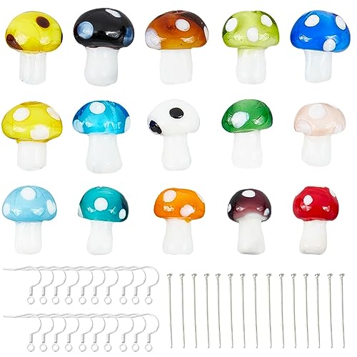 SUNNYCLUE 1 Box Mit 90 Pilzperlen Starter Set Zur Herstellung von Ohrringen Buntes Glas Lampwork Pilz Charms Perlenohrring Haken Kopfnadeln Mini Pilze Perlen Für Schmuckherstellungs Sets Frauen DIY Z von SUNNYCLUE