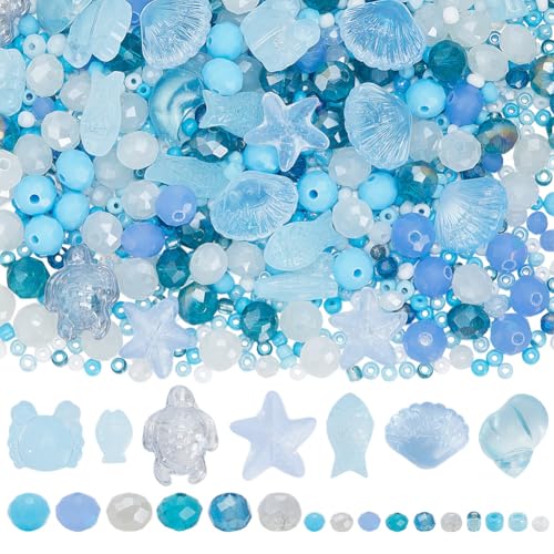 SUNNYCLUE 1 Box Mit Ca. 295 Perlensets Für Den Sommer Glasperlen Mit Schildkrötenmotiv Hellhimmelblau Transparent Hawaii Strand Ozean Tierleben Fisch Seestern Schildkröte Muschel Abstandshalter Für Di SUNNYCLUE 1 Box Mit Ca. 295 Perlensets Für Den Sommer Glasperlen Mit Schildkrötenmotiv Hellhimmelblau Transparent Hawaii Strand Ozean Tierleben Fisch Seestern Schildkröte Muschel Abstandshalter Für Di von SUNNYCLUE