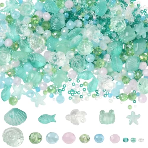 SUNNYCLUE 1 Box Mit Etwa 953 Perlen Set Fisch Ozean Glasperlen Transparent Sommer Hawaii Meeresleben Ozeanfisch Seestern Schildkröte Tier Lose Abstandshalter Für Die Schmuckherstellung Armband Halsket von SUNNYCLUE