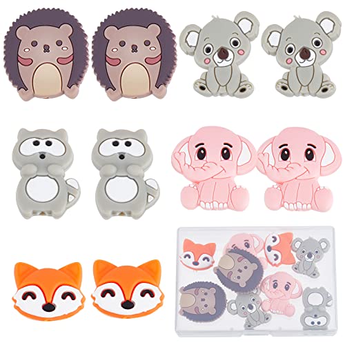 SUNNYCLUE 1 Box Silikonperlen Tiere Silikonperle Tierkopf Waschbär Elefant Dicker Klobiger Abstandshalter Lose Perlen Für Die Schmuckherstellung Lanyard Schlüsselanhänger Halskette Armband Perlenzubeh von SUNNYCLUE