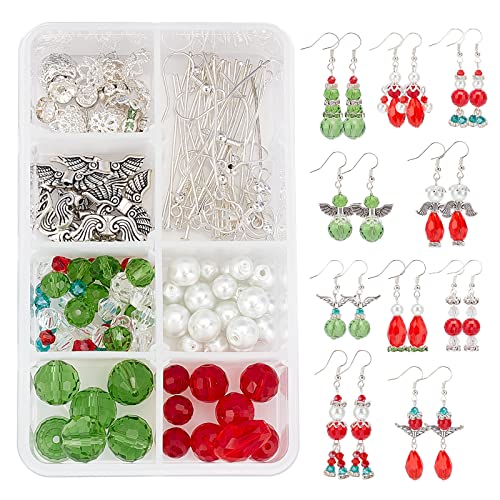 SUNNYCLUE 1 Box Zum Selbermachen 10Paar Weihnachts Kristallperlen Baumelnde Ohrringe Kits Schneemann Engelsflügel Glasperlen Weihnachtsbaum Baumelnde Schmuckherstellung Zubehör Für Frauen Anfänger von SUNNYCLUE