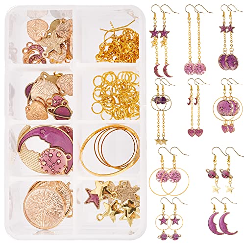 SUNNYCLUE 1 Box Zum Selbermachen von 10Paar Stern Mond Ohrringen Herstellungsset Emaille Flach Rund Herz Anhänger Verbindungsringe Ohrringzubehör Für Frauen DIY Ohrring Baumelnd Schmuckherstellung von SUNNYCLUE