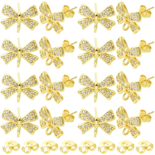 SUNNYCLUE 1 Box mit 10 Sets echte, 18 Karat vergoldete Schleifen-Ohrringpfosten mit Schlaufe, elegante glänzende Schleife, Zirkonia, Strass, Ohrstecker, Fundstücke für Schmuckherstellung, Zubehör SUNNYCLUE 1 Box mit 10 Sets echte, 18 Karat vergoldete Schleifen-Ohrringpfosten mit Schlaufe, elegante glänzende Schleife, Zirkonia, Strass, Ohrstecker, Fundstücke für Schmuckherstellung, Zubehör von SUNNYCLUE