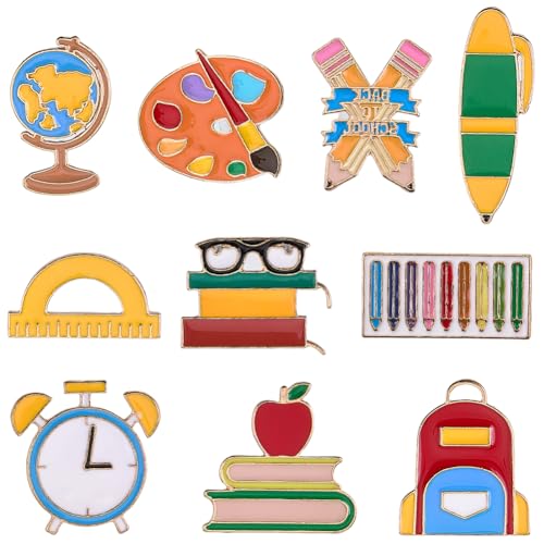 SUNNYCLUE 1 Box mit 10 Stilen, Schulthema, Broschenset für Schulanfang, Emaille, Buch, Lineal, Stift, Zeichenbrett, Etikett, Abzeichen, Anstecknadel, Lehrerbroschen für Rucksack, Tasche, Hüte SUNNYCLUE 1 Box mit 10 Stilen, Schulthema, Broschenset für Schulanfang, Emaille, Buch, Lineal, Stift, Zeichenbrett, Etikett, Abzeichen, Anstecknadel, Lehrerbroschen für Rucksack, Tasche, Hüte von SUNNYCLUE