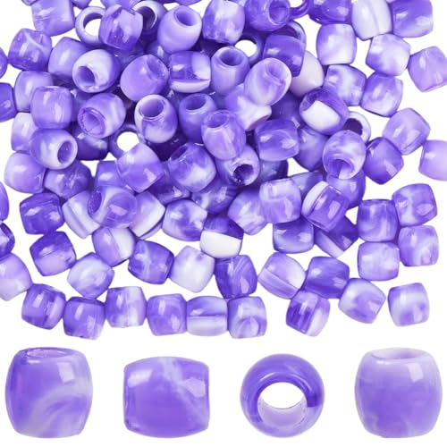 SUNNYCLUE 1 Box mit 120 lilafarbenen Loc-Perlen, 5 mm Loch, Kunststoff-Imitationsperle, europäisches Haar, Dreadlock-Dekoration, lose Abstandshalter für Schmuckherstellung, Zubehör, Zöpfe, Dekoration von SUNNYCLUE