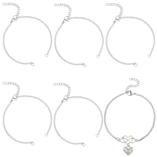 SUNNYCLUE 1 Box mit 18 ovalen Kettenarmbändern aus Edelstahl, silberfarbenes Metall, verstellbare Verlängerung, Armreif, Gliederketten mit Karabinerverschlüssen, Biegeringe für Schmuckherstellung von SUNNYCLUE