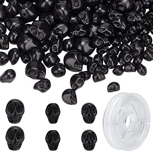 SUNNYCLUE 1 Box mit 200 Totenkopf-Perlen, türkis, Skelettkopf-Perlen, Halloween, Gothic, lose Abstandshalter für Schmuckherstellung, Perlen-Set, synthetischer Türkis, Edelstein-Armband, Zubehör, 3 von SUNNYCLUE