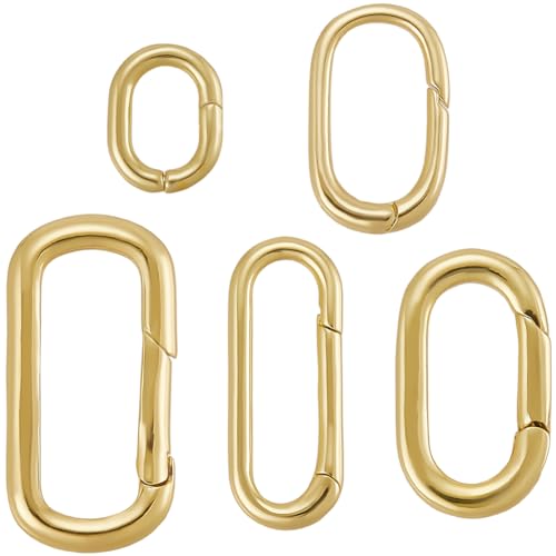 SUNNYCLUE 1 Box mit 5 Stück, 5 Größen, echtes 18 Karat vergoldetes Messing, ovale Spaltringe, Federtor, O-Ring, Armband, Halskette, Verschlüsse, Verbindungsstück, kleine Schnappschnallen-Verschlüsse von SUNNYCLUE