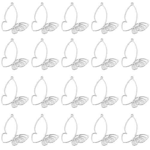 SUNNYCLUE 1 Box mit 70 silberfarbenen Schmetterlings-Charms, Schmetterlings-Charms, antikes Metall, tibetische Legierung, große hohle Insekten, Flügel, Anhänger für Schmuckherstellung, Basteln von SUNNYCLUE