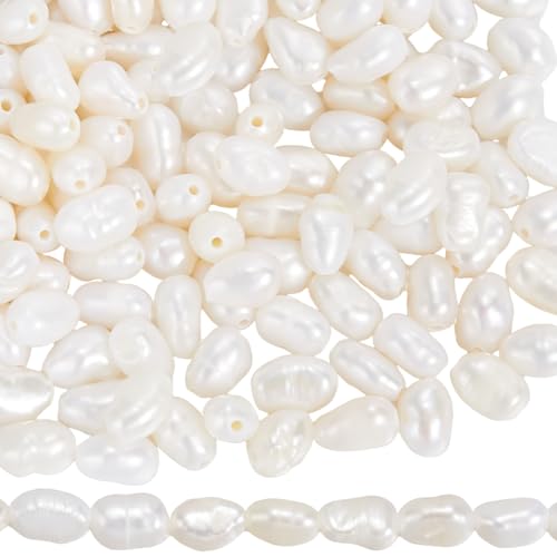 SUNNYCLUE 1 Box mit ca. 124 natürlichen Süßwasserperlen, Großpackung für Strand, Reis, Creme, Zuchtperlen, elfenbeinfarben, ovale Perlen für Schmuckherstellung, Bastelbedarf, Armband, Ohrringe von SUNNYCLUE